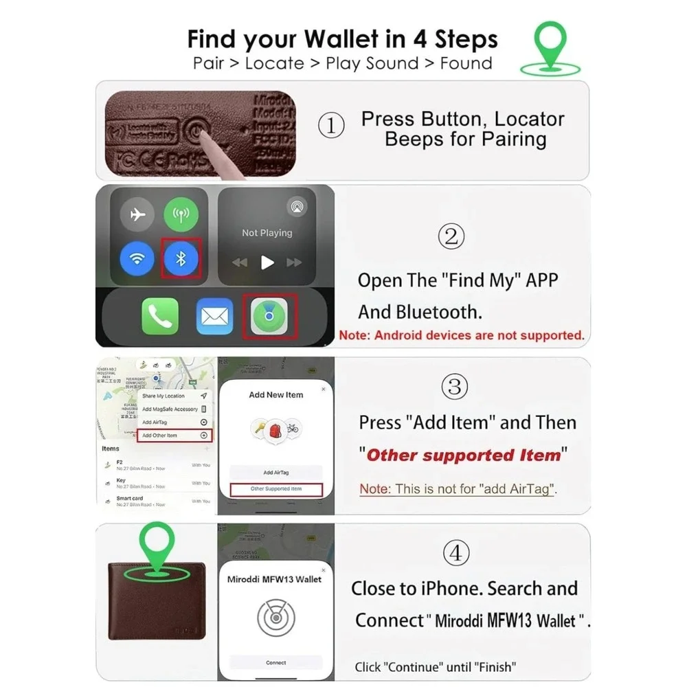 Wallet for Men Built-in Anti-Loss Tracker, Real-Time Tracking Smart Bifold, RFID